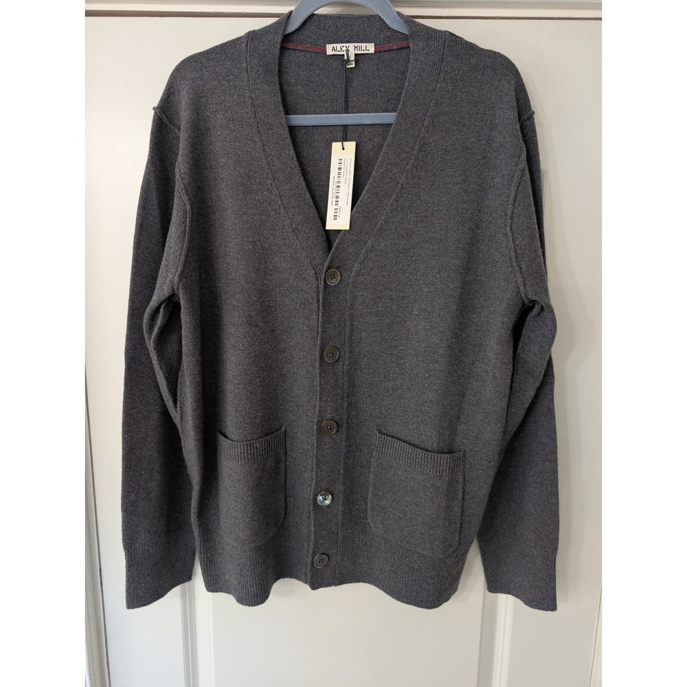 Alex Mill Womens Reverse Seam Cardigan Merino Wool Heather Grey Large NWT preppy